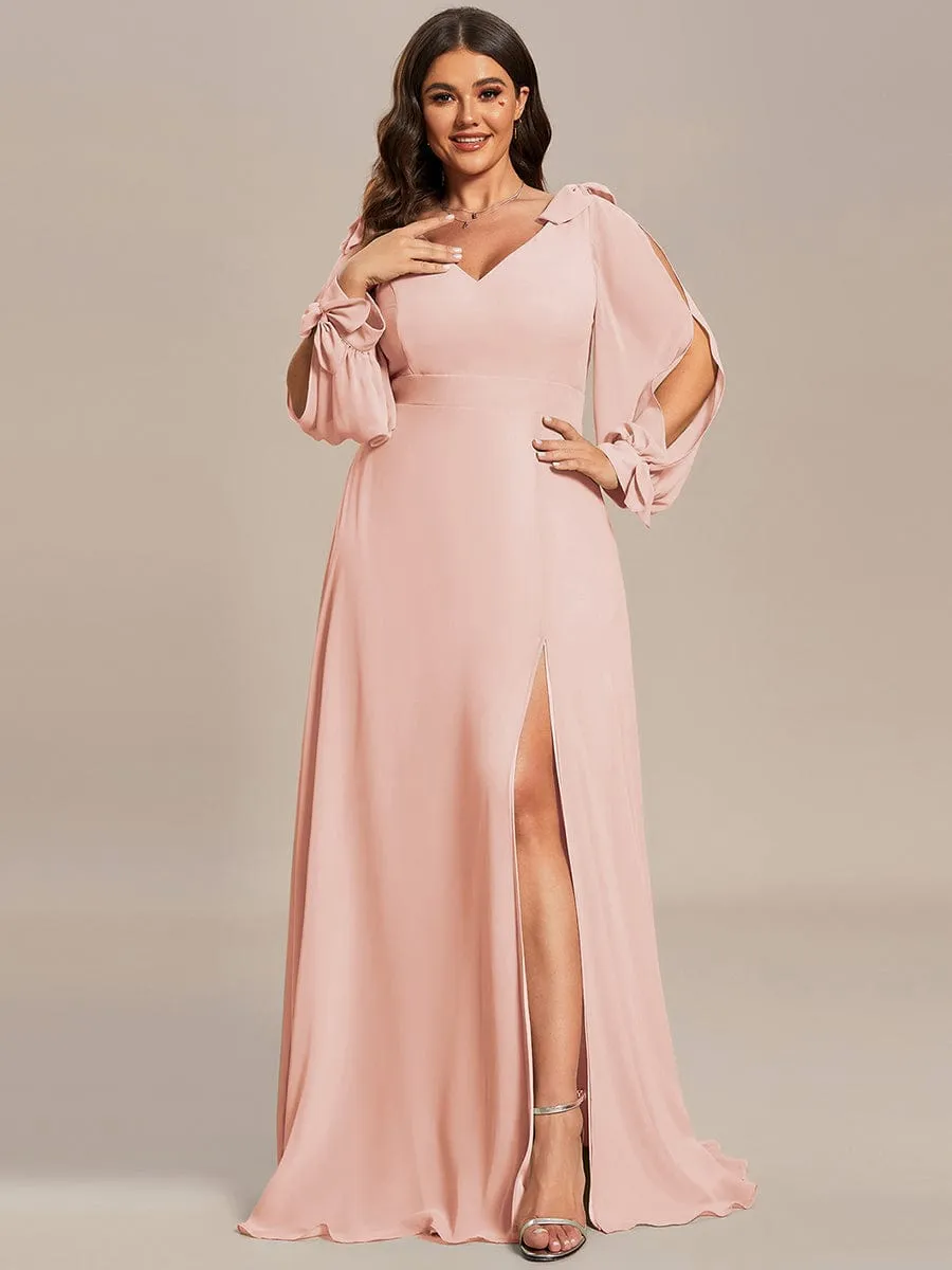 Open Lantern Sleeve A-Line Mother of the Bride Dress