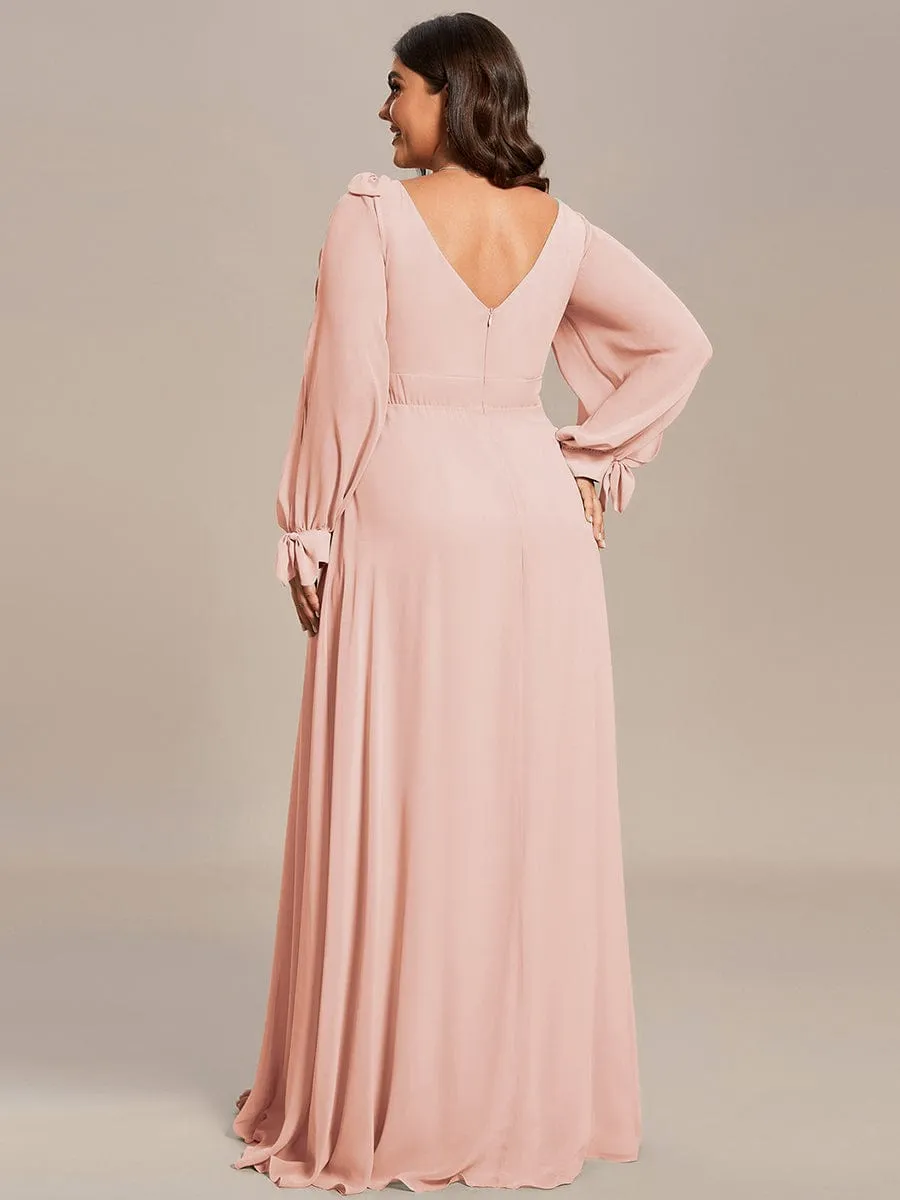 Open Lantern Sleeve A-Line Mother of the Bride Dress
