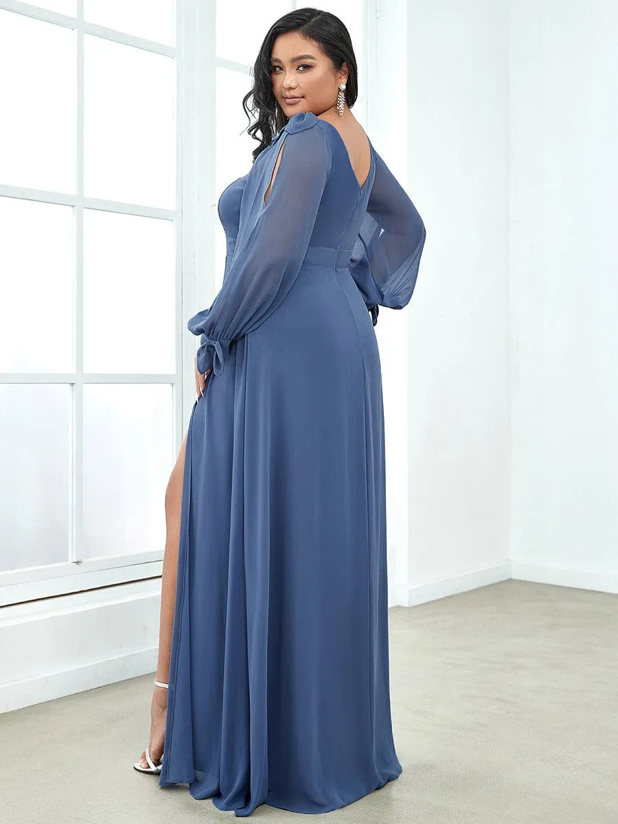 Open Lantern Sleeve A-Line Mother of the Bride Dress