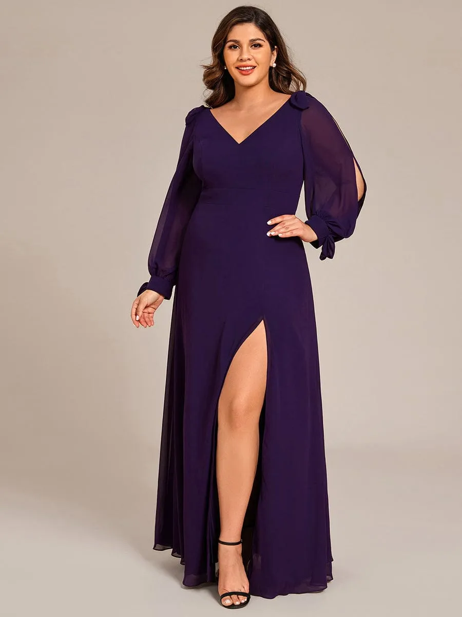 Open Lantern Sleeve A-Line Mother of the Bride Dress
