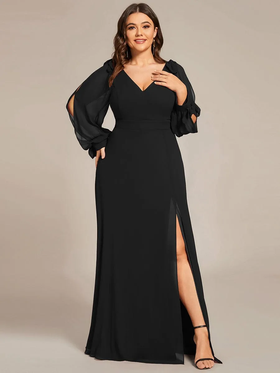 Open Lantern Sleeve A-Line Mother of the Bride Dress