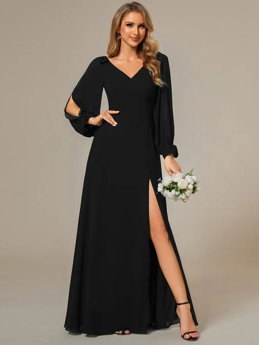Open Lantern Sleeve A-Line Mother of the Bride Dress