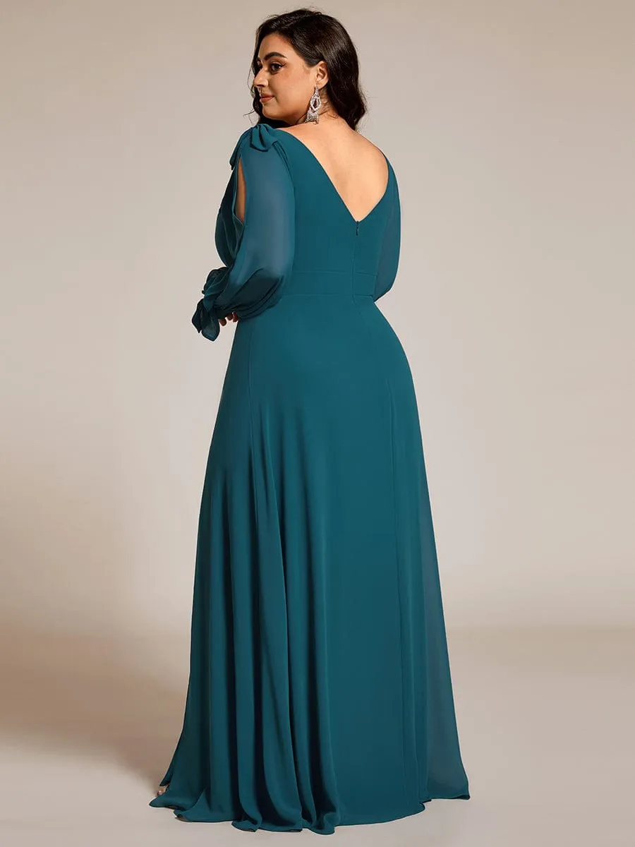 Open Lantern Sleeve A-Line Mother of the Bride Dress