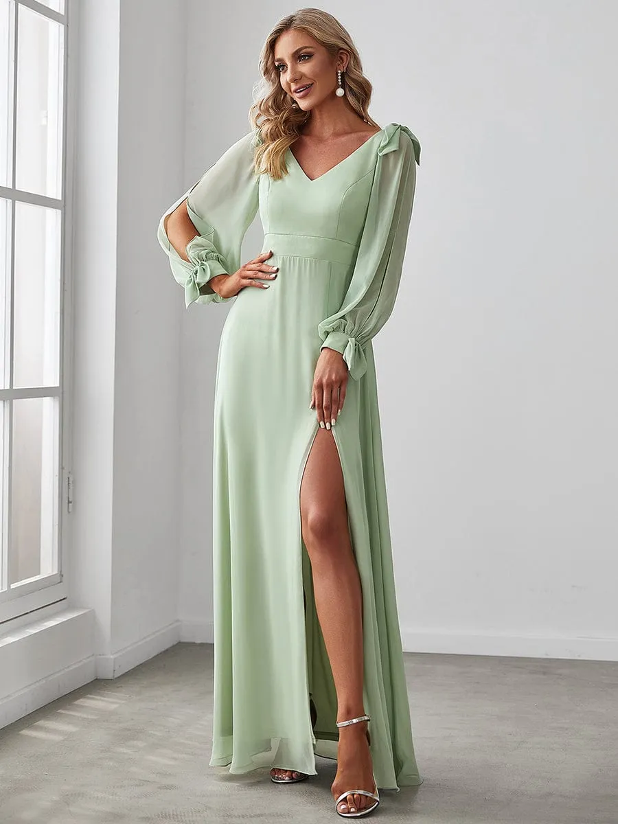 Open Lantern Sleeve A-Line Mother of the Bride Dress