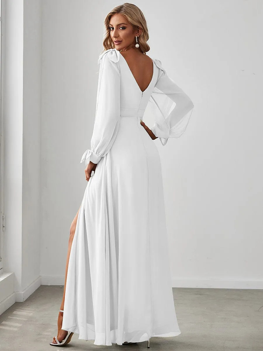 Open Lantern Sleeve A-Line Mother of the Bride Dress