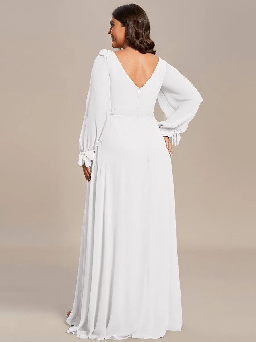 Open Lantern Sleeve A-Line Mother of the Bride Dress