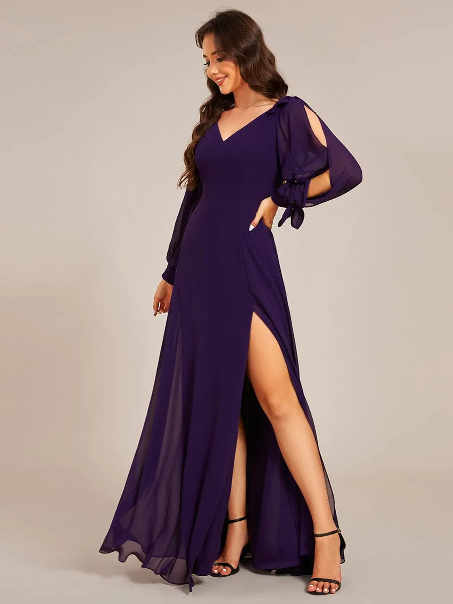 Open Lantern Sleeve A-Line Mother of the Bride Dress