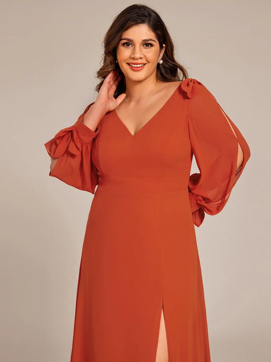 Open Lantern Sleeve A-Line Mother of the Bride Dress