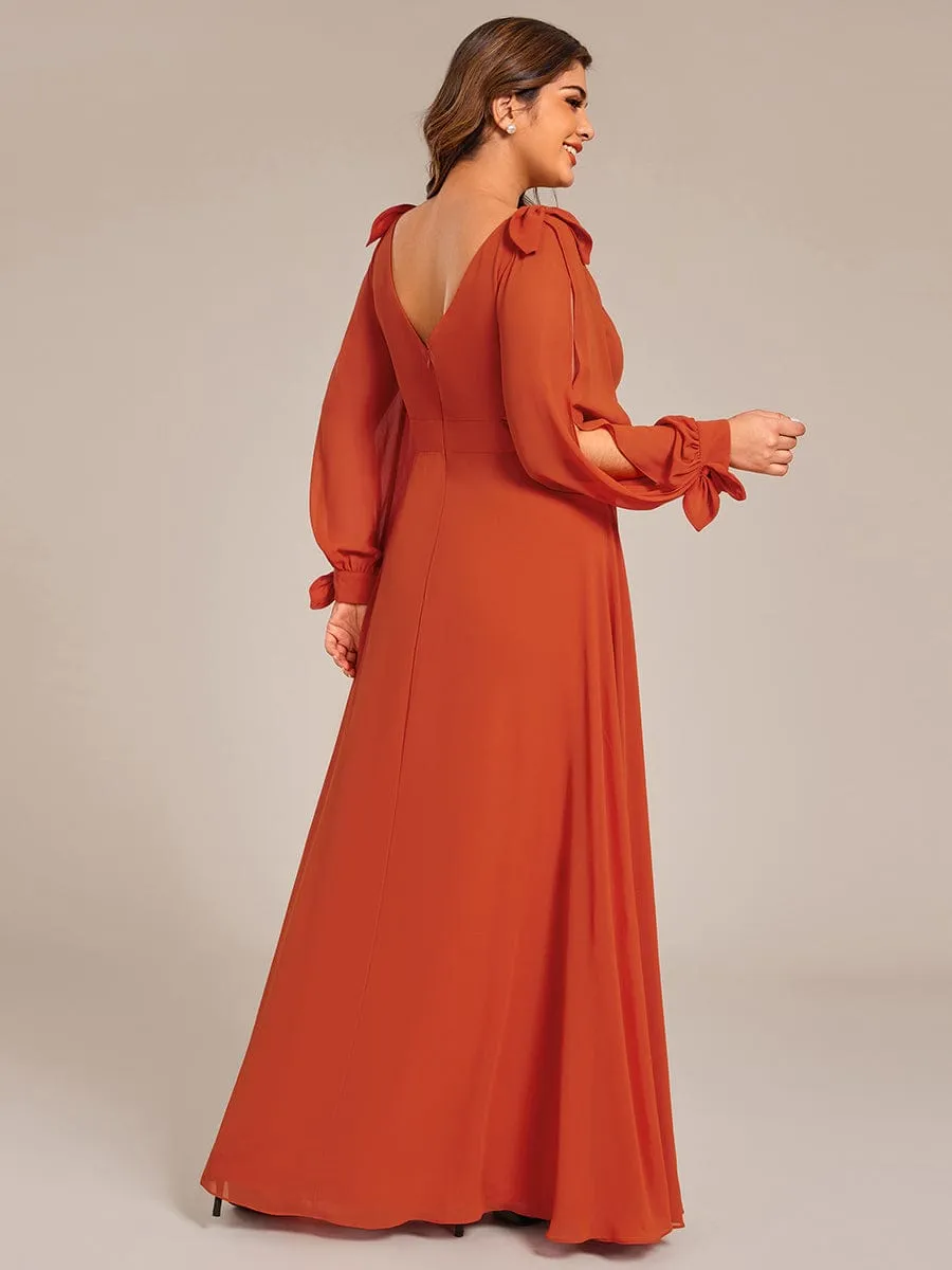 Open Lantern Sleeve A-Line Mother of the Bride Dress