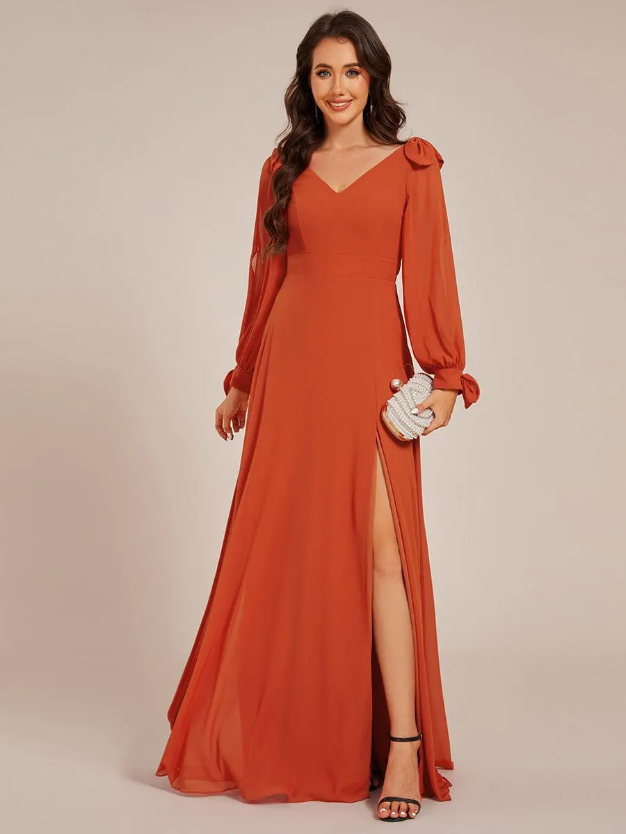 Open Lantern Sleeve A-Line Mother of the Bride Dress