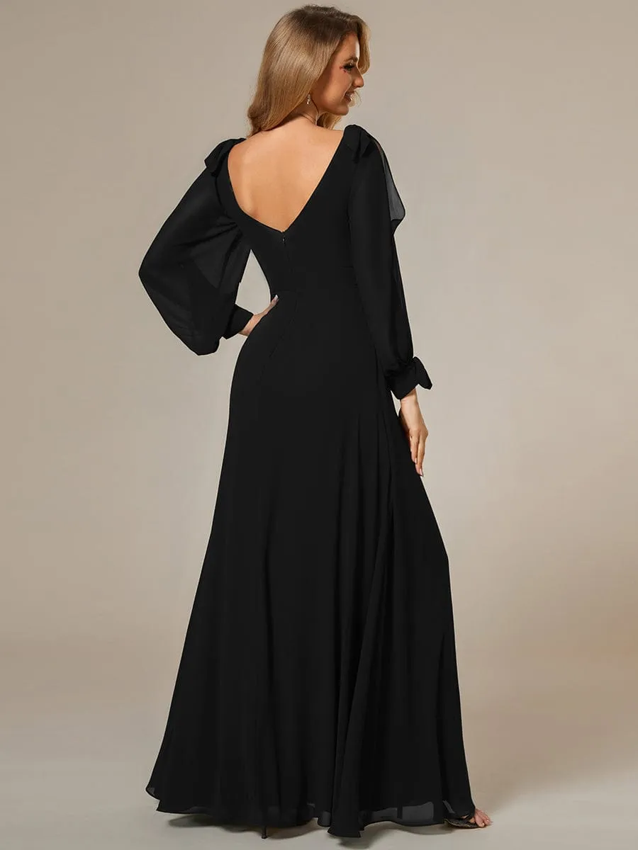 Open Lantern Sleeve A-Line Mother of the Bride Dress