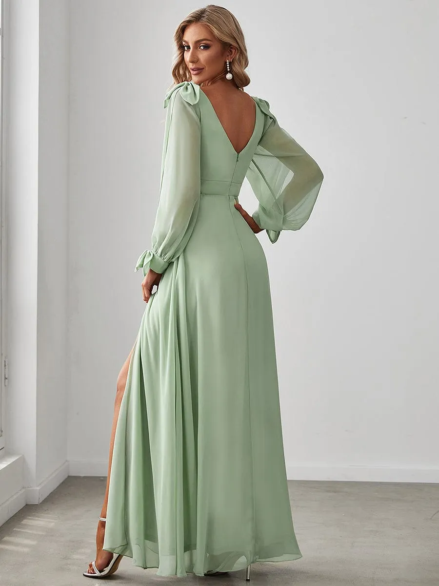 Open Lantern Sleeve A-Line Mother of the Bride Dress