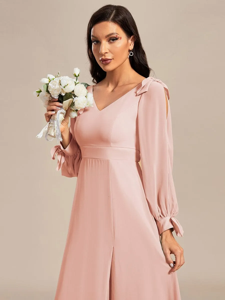 Open Lantern Sleeve A-Line Mother of the Bride Dress