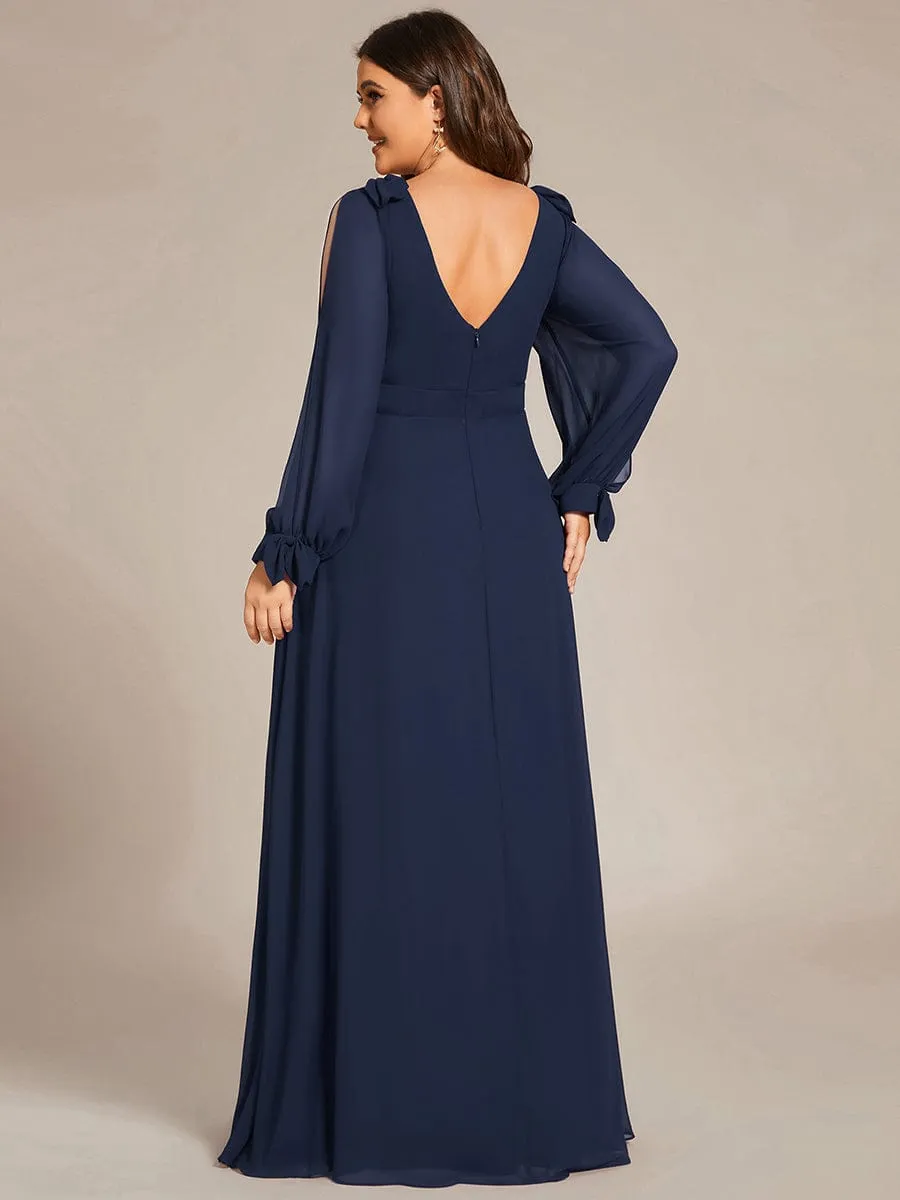Open Lantern Sleeve A-Line Mother of the Bride Dress