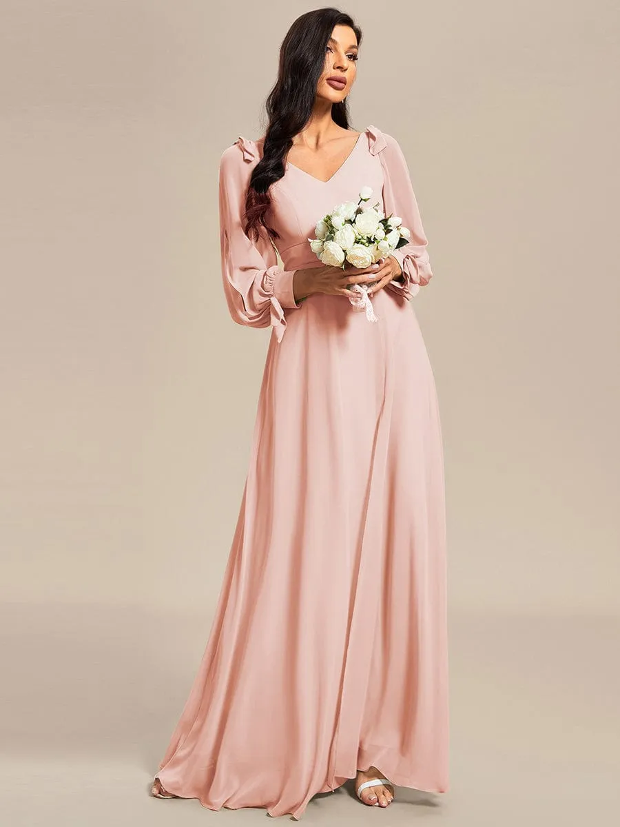 Open Lantern Sleeve A-Line Mother of the Bride Dress