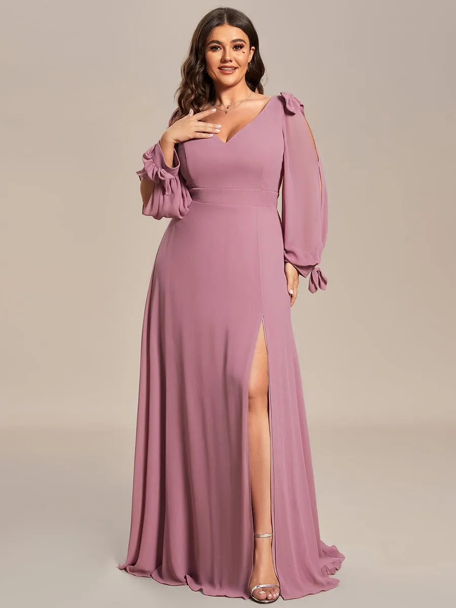 Open Lantern Sleeve A-Line Mother of the Bride Dress