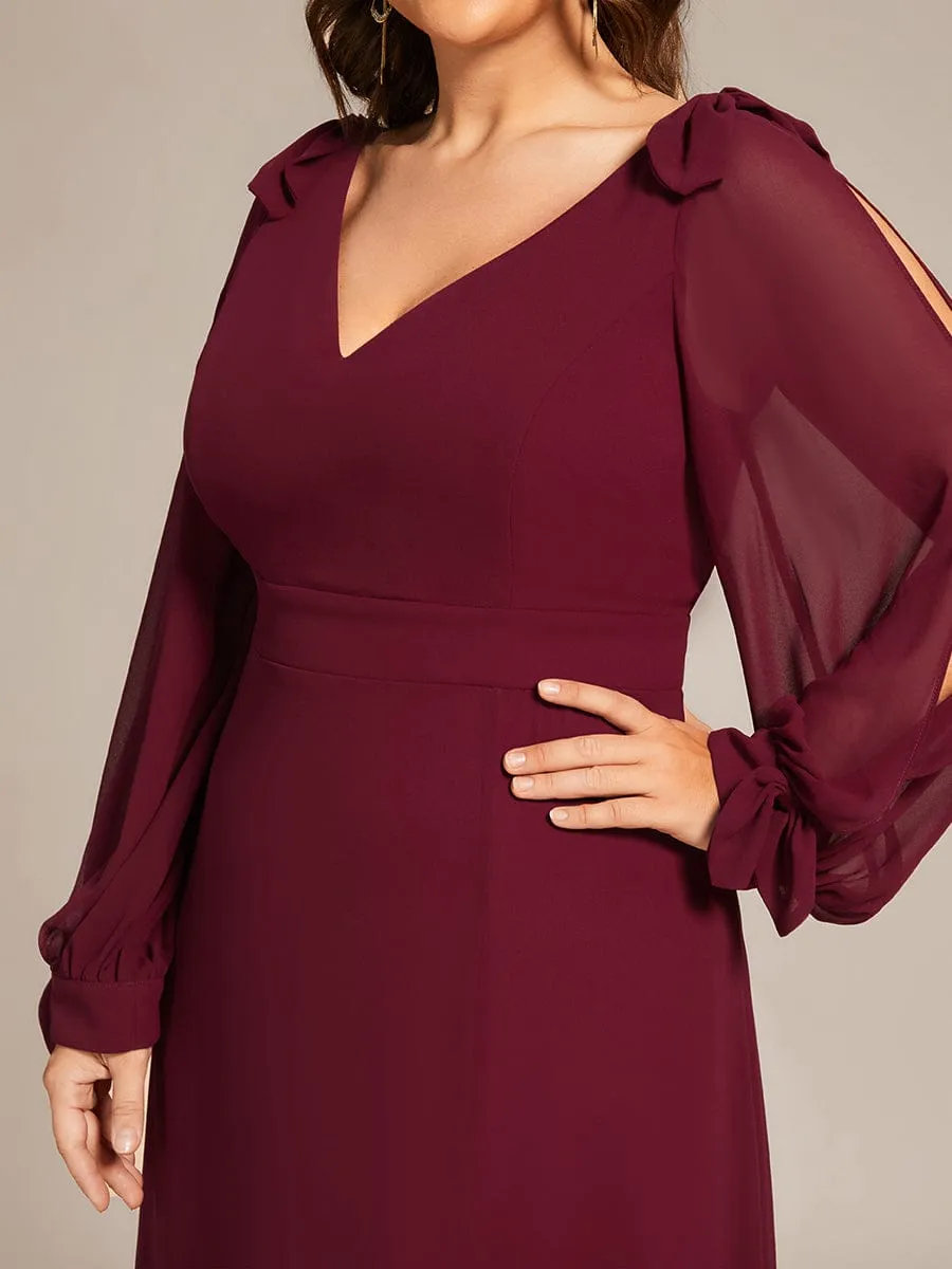 Open Lantern Sleeve A-Line Mother of the Bride Dress