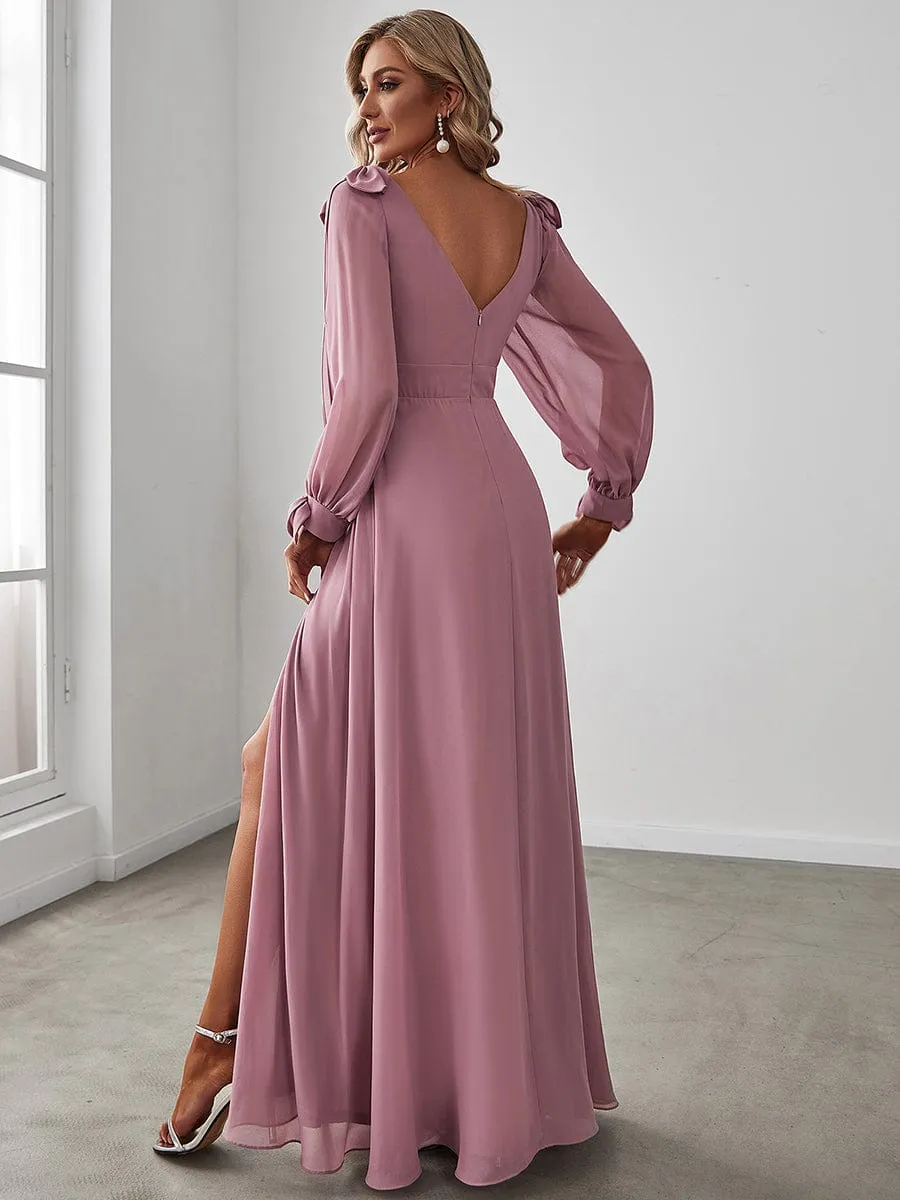 Open Lantern Sleeve A-Line Mother of the Bride Dress