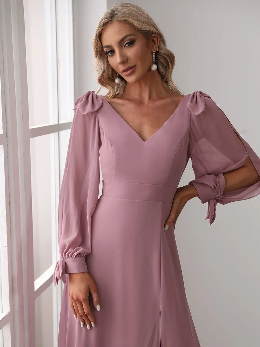 Open Lantern Sleeve A-Line Mother of the Bride Dress