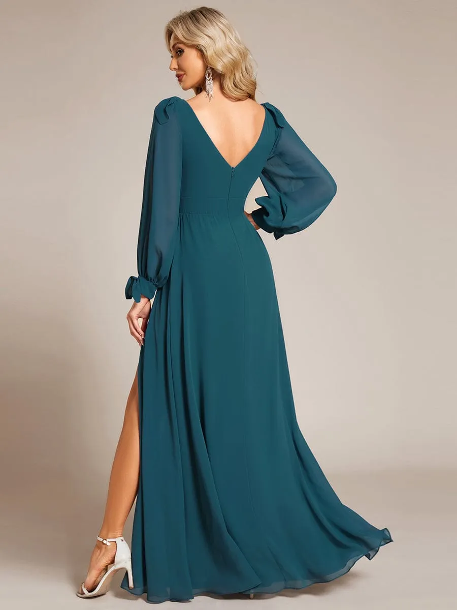 Open Lantern Sleeve A-Line Mother of the Bride Dress