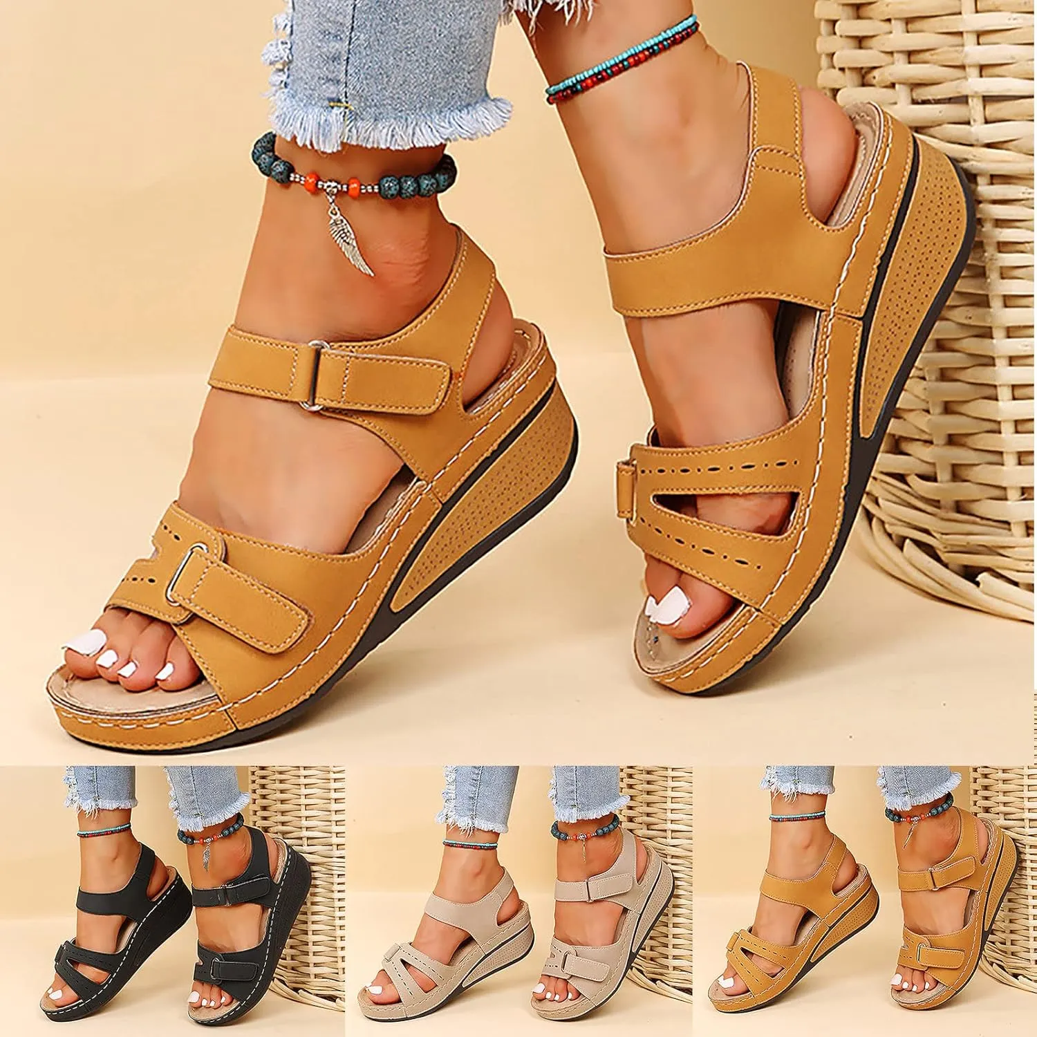 Orthopedic Sandals for Women Dressy Summer Comfortable Walking Sandals with Arch Support Wedge Sandals Casual Shoes