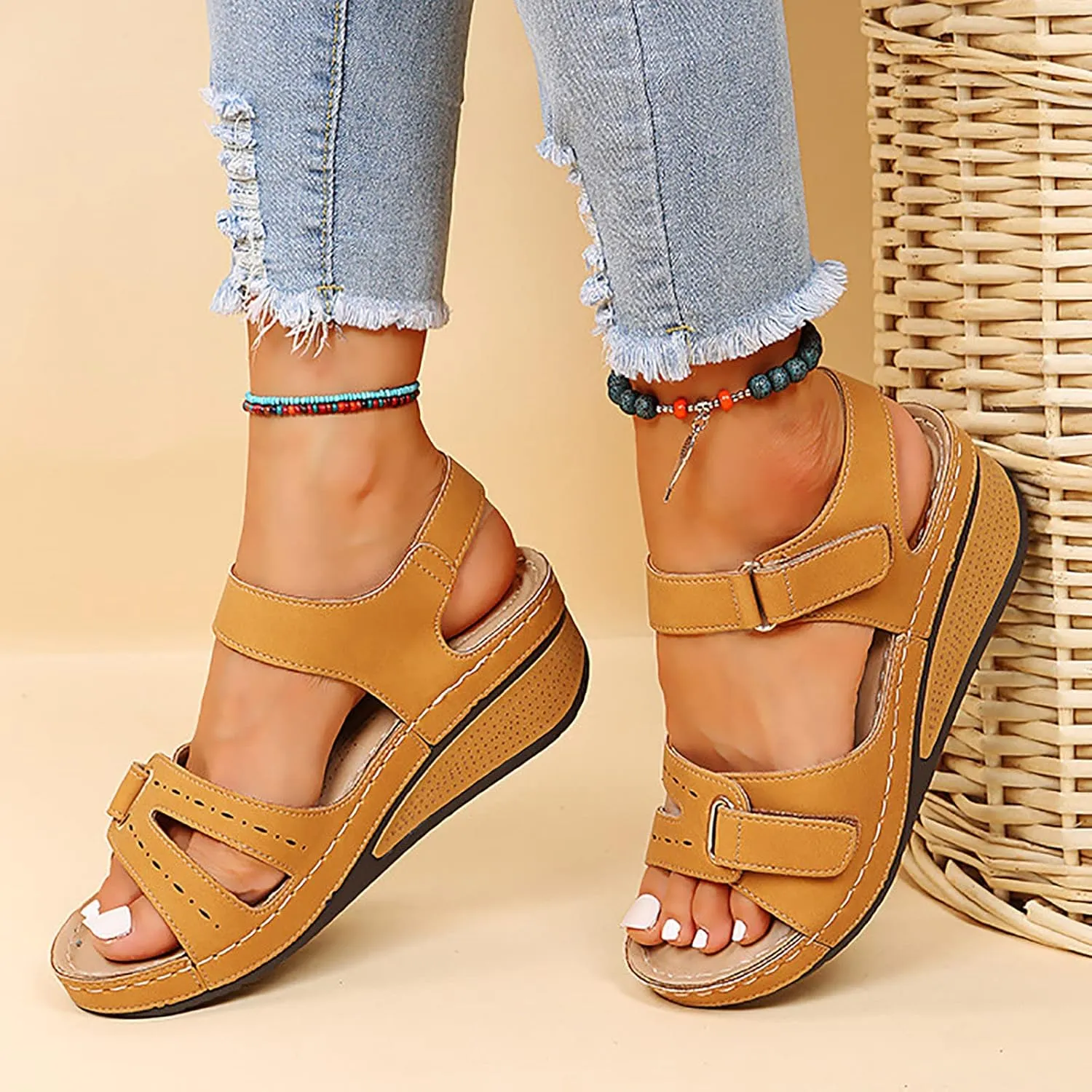 Orthopedic Sandals for Women Dressy Summer Comfortable Walking Sandals with Arch Support Wedge Sandals Casual Shoes