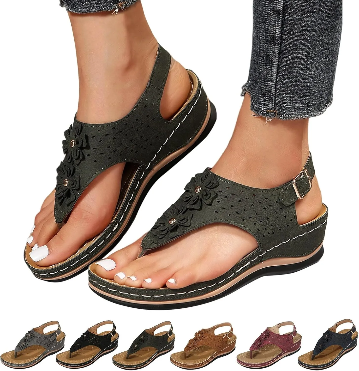 Orthopedic Sandals with Flowers for Women Dressy Summer Orthopedic Wedge Sandals for Women Womans Sandals with Arch Support Orthopedic Womens Sandals with Arch Support Black Casual Summer Shoes