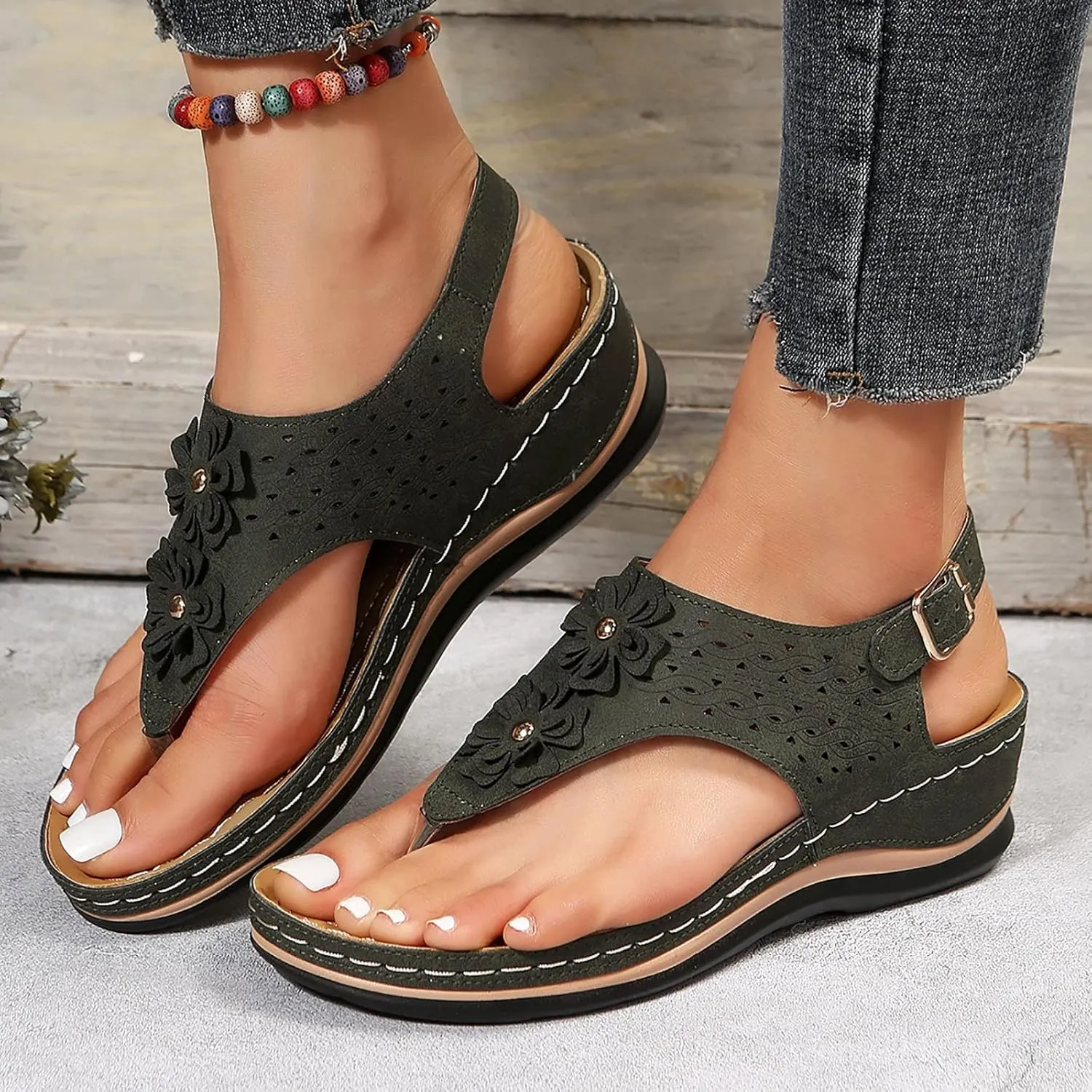Orthopedic Sandals with Flowers for Women Dressy Summer Orthopedic Wedge Sandals for Women Womans Sandals with Arch Support Orthopedic Womens Sandals with Arch Support Black Casual Summer Shoes