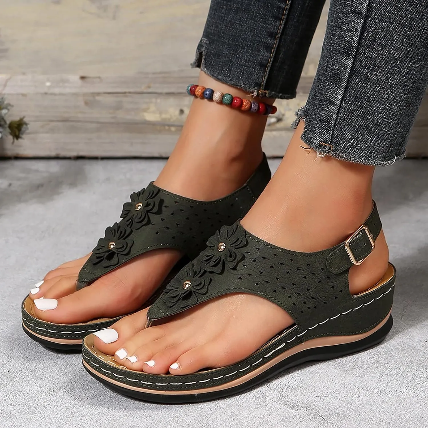 Orthopedic Sandals with Flowers for Women Dressy Summer Orthopedic Wedge Sandals for Women Womans Sandals with Arch Support Orthopedic Womens Sandals with Arch Support Black Casual Summer Shoes