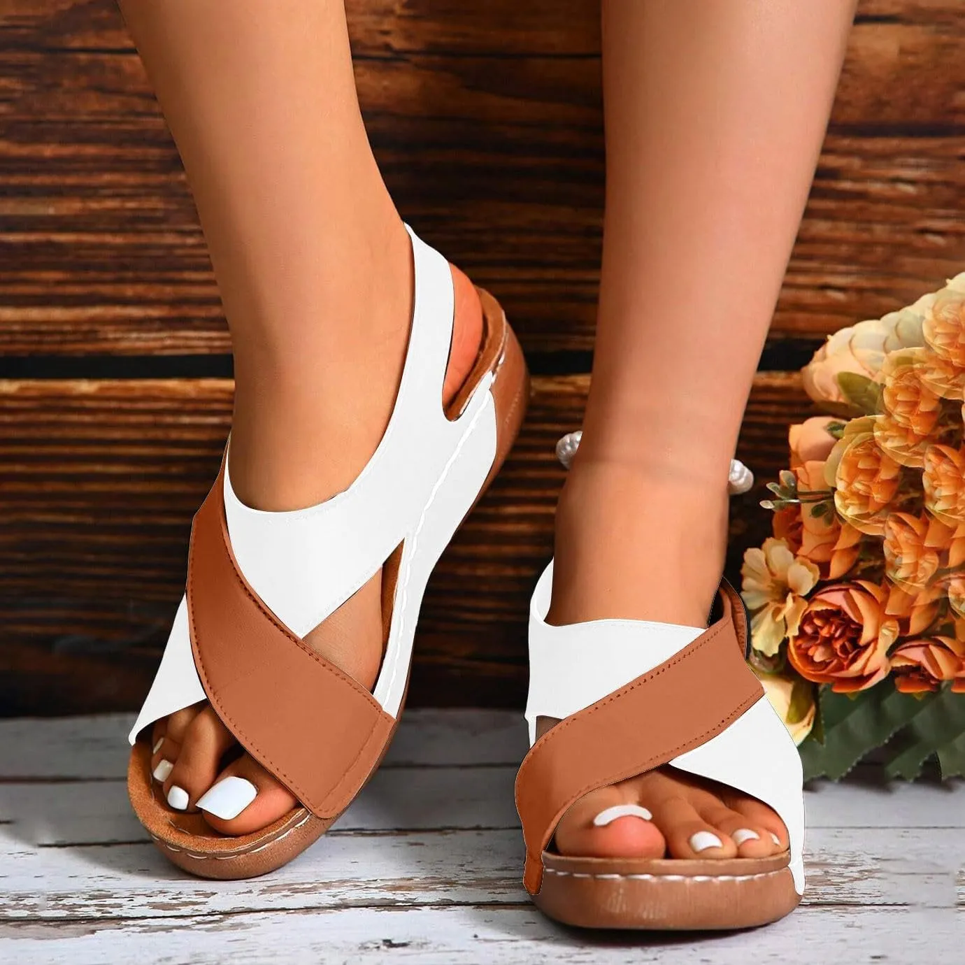 Orthopedic Walking Plantar Fasciitis Slides Sandals for Women Comfort Wedge Sandals Slip On Summer Vacation Sandals