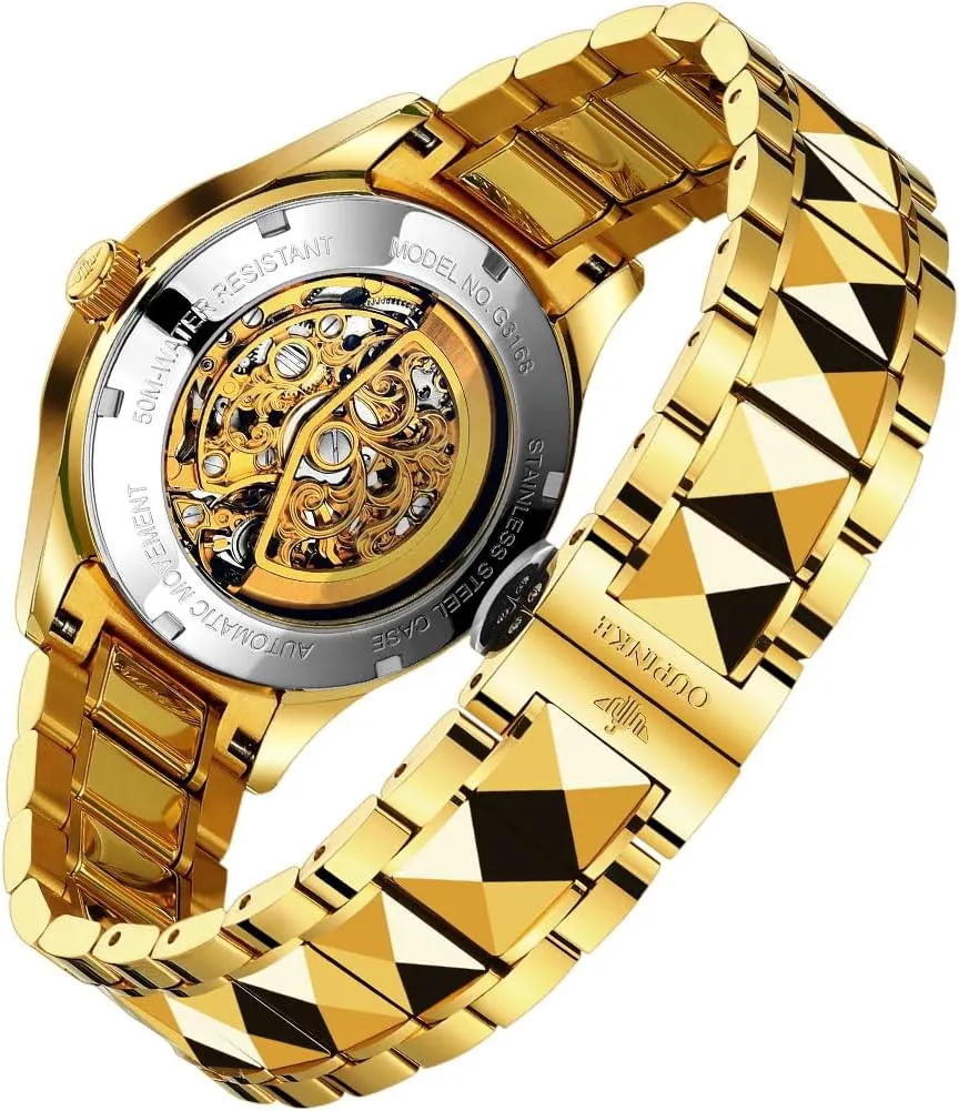 OUPINKE Automatic Watches for Men Skeleton Dress Slef Winding Mechanical Watch Luxury Stainless Steel Waterproof Sapphire Crystal Mirror Large Dial Wirst Watch