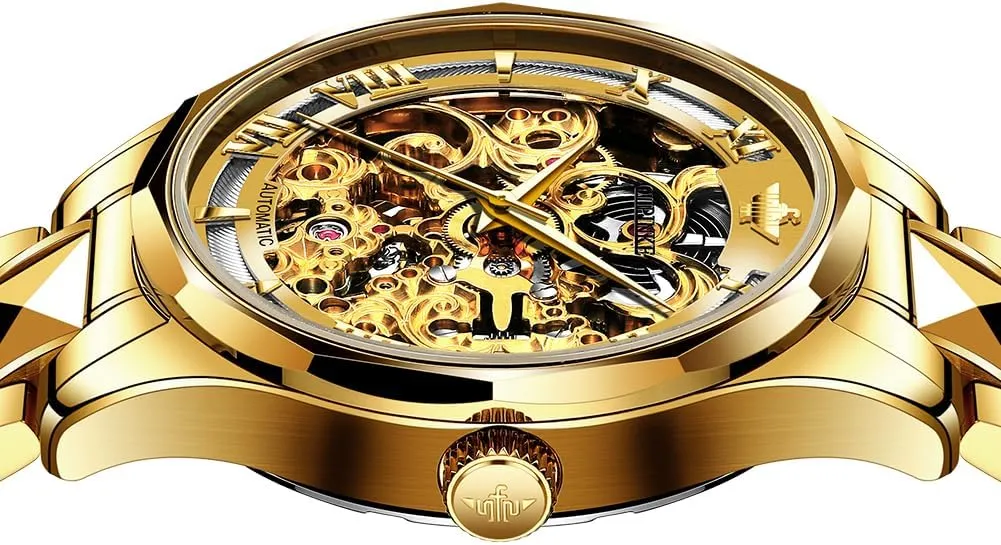 OUPINKE Automatic Watches for Men Skeleton Dress Slef Winding Mechanical Watch Luxury Stainless Steel Waterproof Sapphire Crystal Mirror Large Dial Wirst Watch