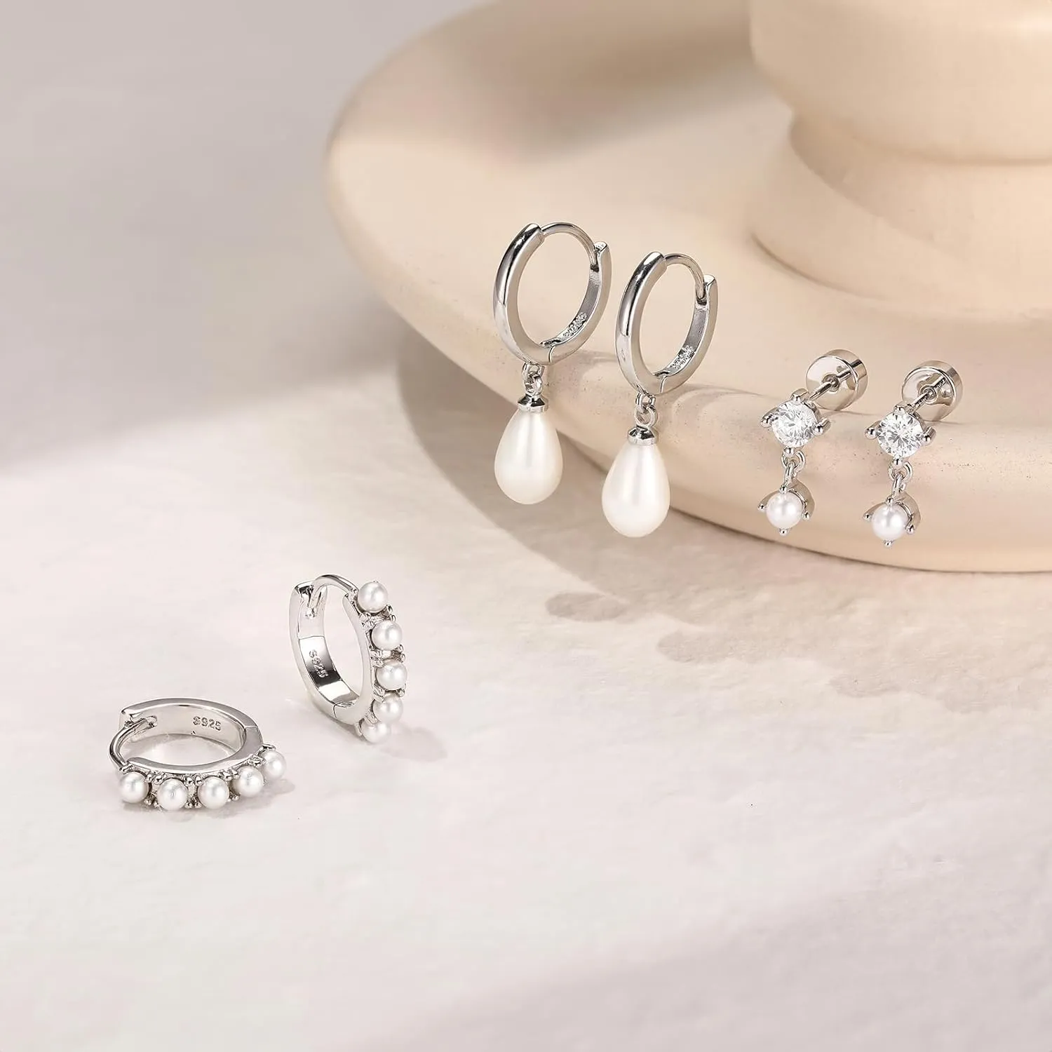 Pearl Earrings for Women, Gold Pearl Drop Hoop Earrings Set, Dainty Gold Pearl Earrings for Women Studs, Pearl Jewelry Gifts for Her, Wedding Earrings