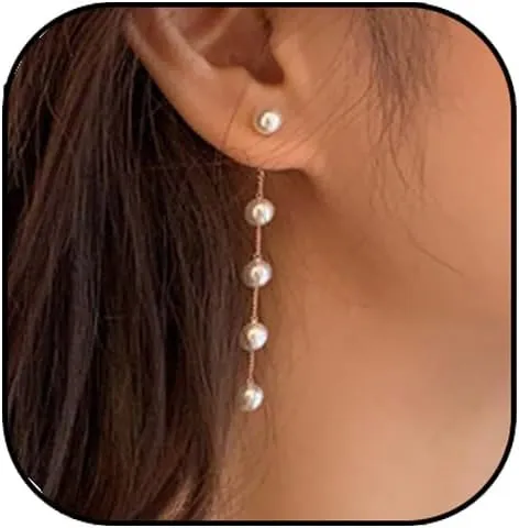Pearl Earrings for Women - Sparkle Rhinestone Drop Tassel Dangle Earrings - Dainty Freshwater Pearl Bridal Wedding Birthday Christmas Jewelry