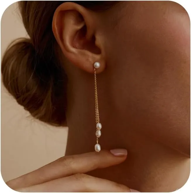 Pearl Earrings for Women Trendy, Dainty Gold Pearl Drop Earrings for Women 14k Gold/Silver Plated Small Pearl Dangle Earrings Cute CZ Gold Pearl Stud Earrings Gold Jewelry Wedding Earrings for Brides