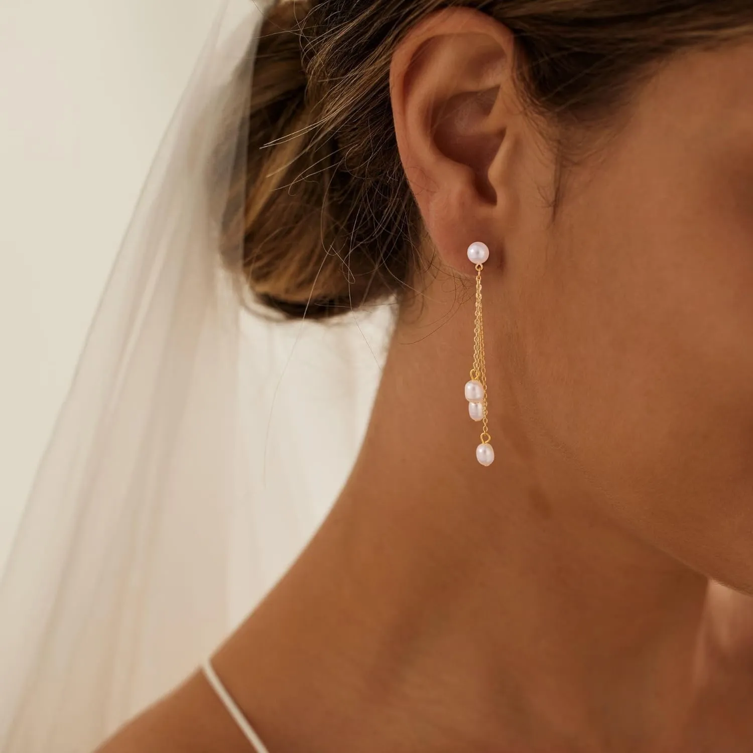 Pearl Earrings for Women Trendy, Dainty Gold Pearl Drop Earrings for Women 14k Gold/Silver Plated Small Pearl Dangle Earrings Cute CZ Gold Pearl Stud Earrings Gold Jewelry Wedding Earrings for Brides