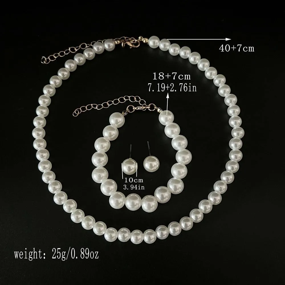Pearl Jewelry Set for Women Trendy Pearl Necklace and Earring Set Big Pearls Earrings Chunky Pearls Necklaces for Women Wedding Jewelry for Bride Bridesmaid