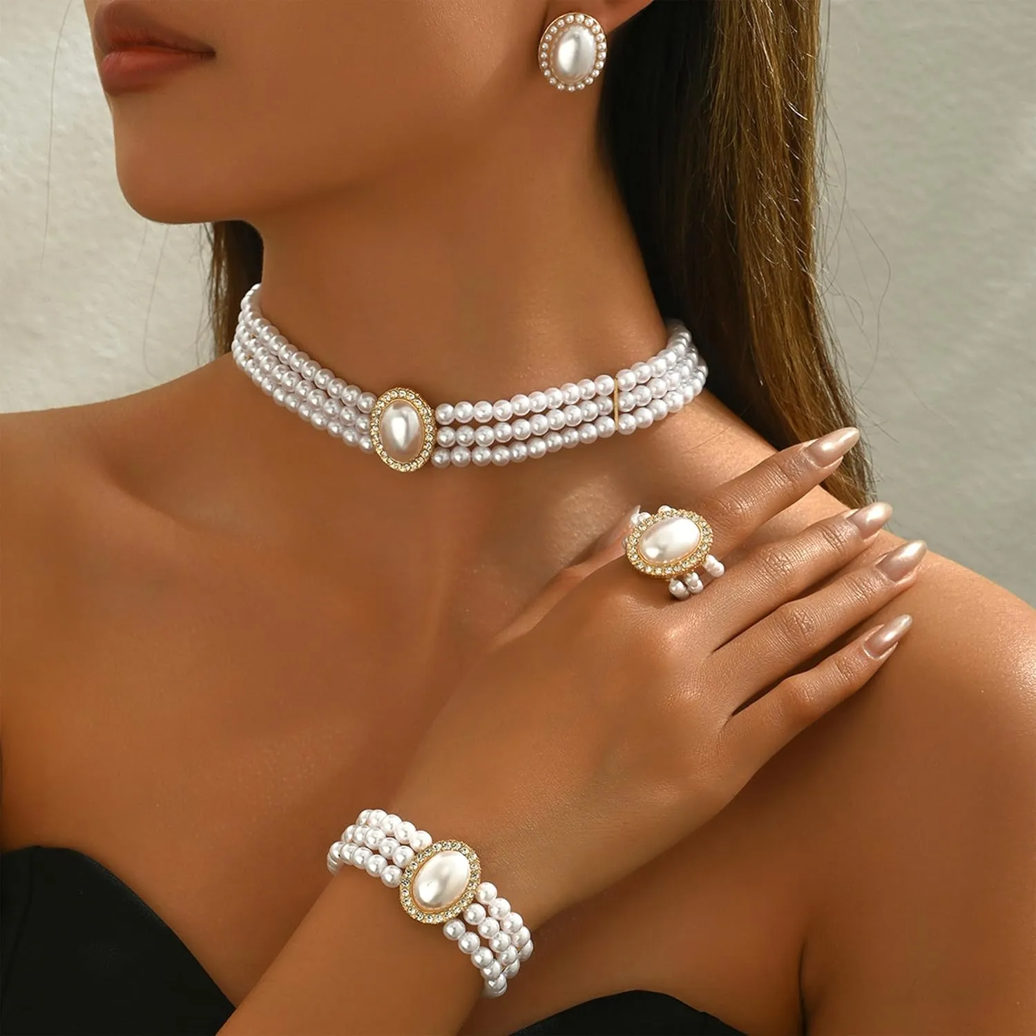 Pearl Jewelry Set for Women Trendy Pearl Necklace and Earring Set Big Pearls Earrings Chunky Pearls Necklaces for Women Wedding Jewelry for Bride Bridesmaid