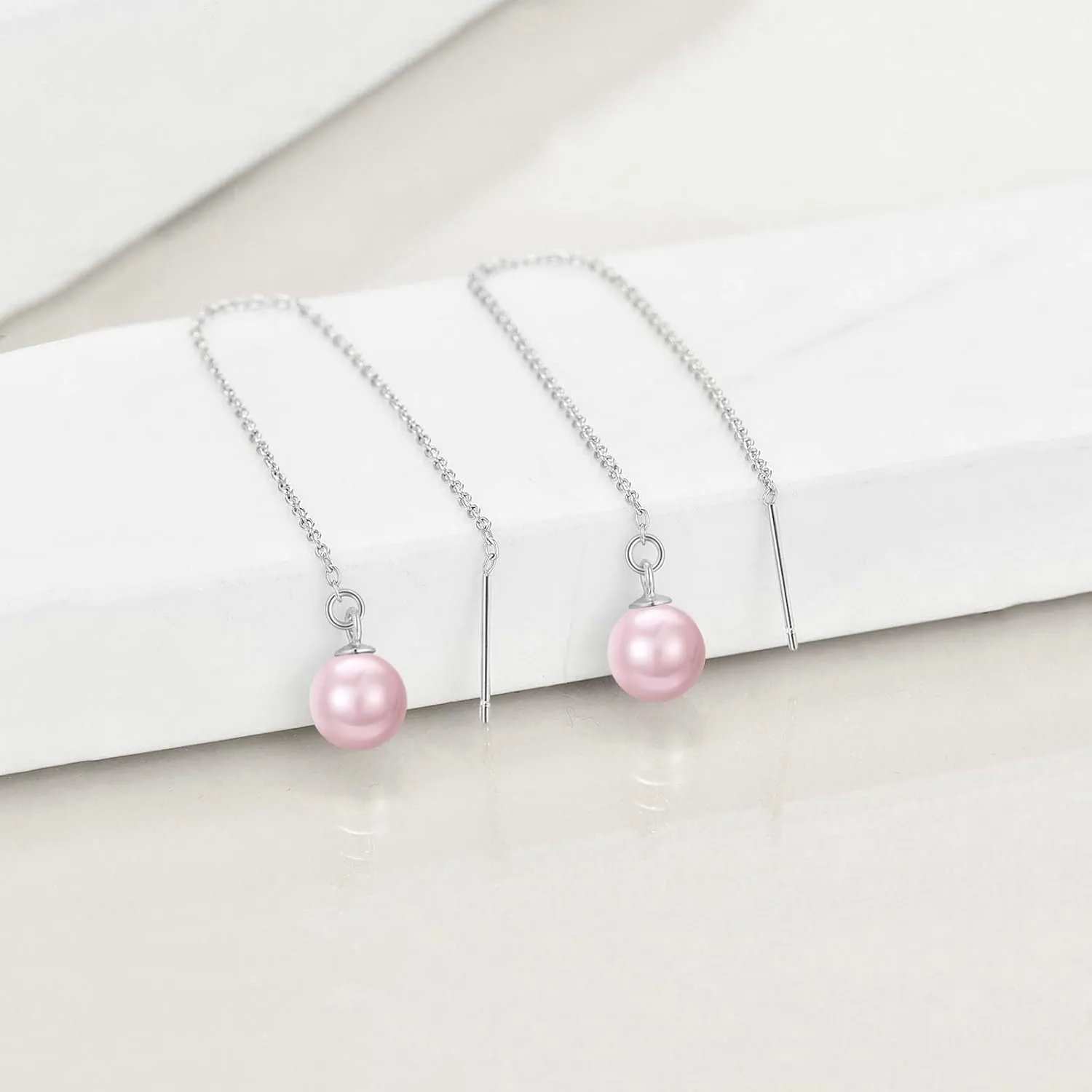 Pearl Threader Earrings 925 Sterling Silver Long Piercing Pearl Tassel Drop Dangle Ear Line Eardrop Earrings Jewelry for Women Teen Girls