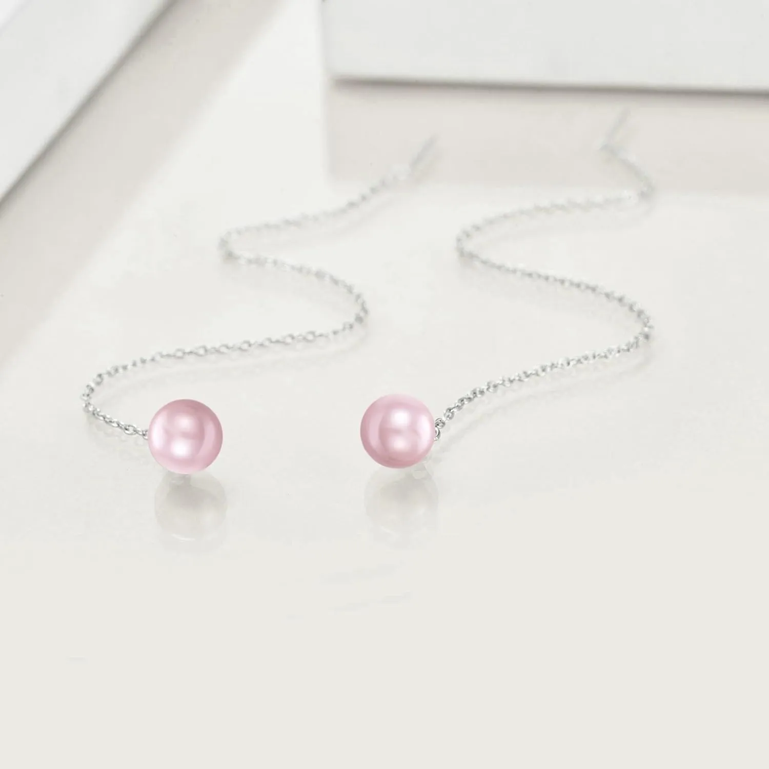 Pearl Threader Earrings 925 Sterling Silver Long Piercing Pearl Tassel Drop Dangle Ear Line Eardrop Earrings Jewelry for Women Teen Girls