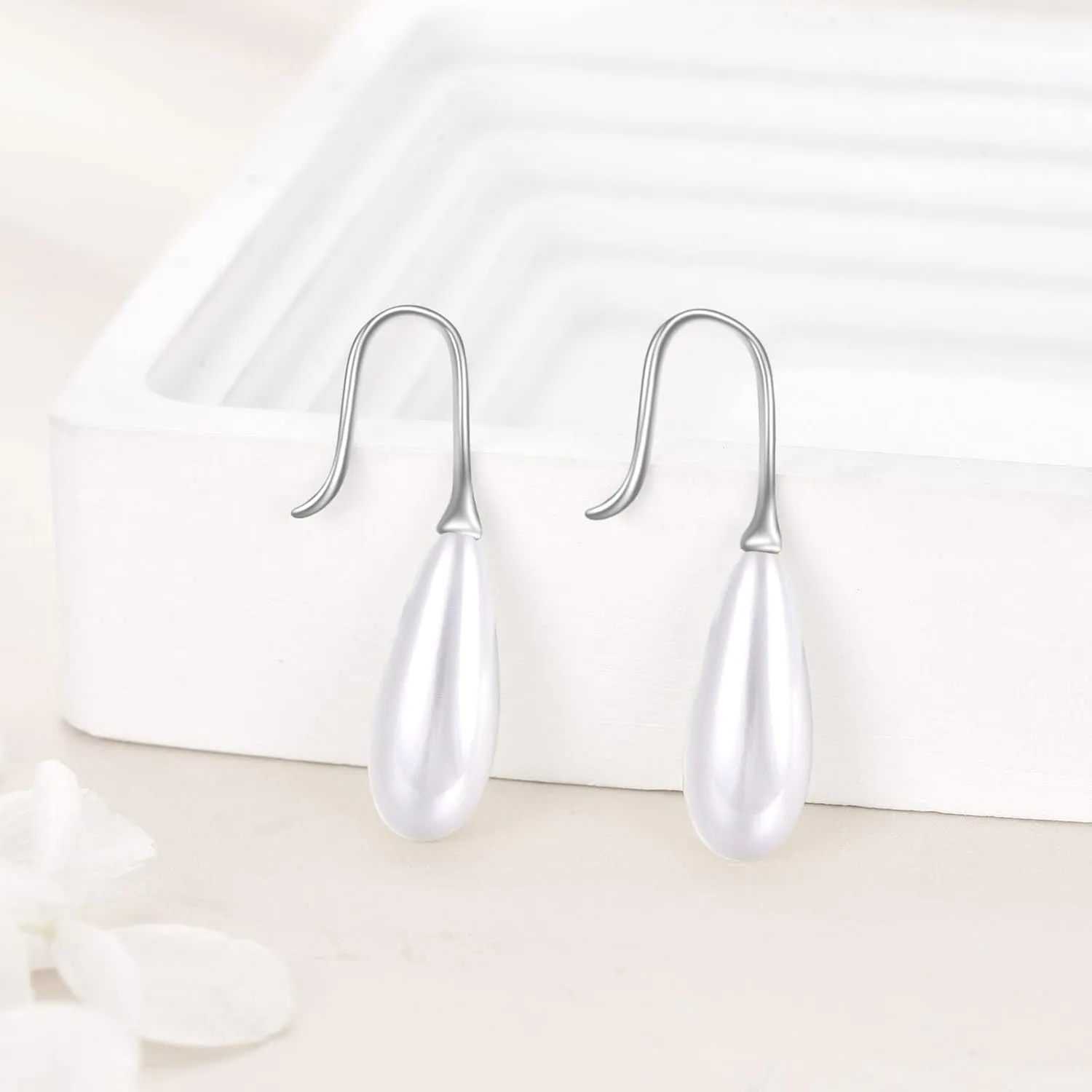 Pearl Threader Earrings 925 Sterling Silver Long Piercing Pearl Tassel Drop Dangle Ear Line Eardrop Earrings Jewelry for Women Teen Girls