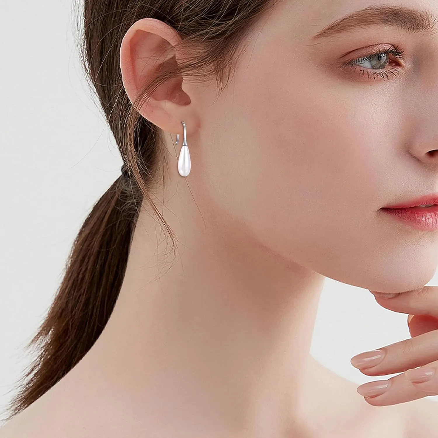 Pearl Threader Earrings 925 Sterling Silver Long Piercing Pearl Tassel Drop Dangle Ear Line Eardrop Earrings Jewelry for Women Teen Girls