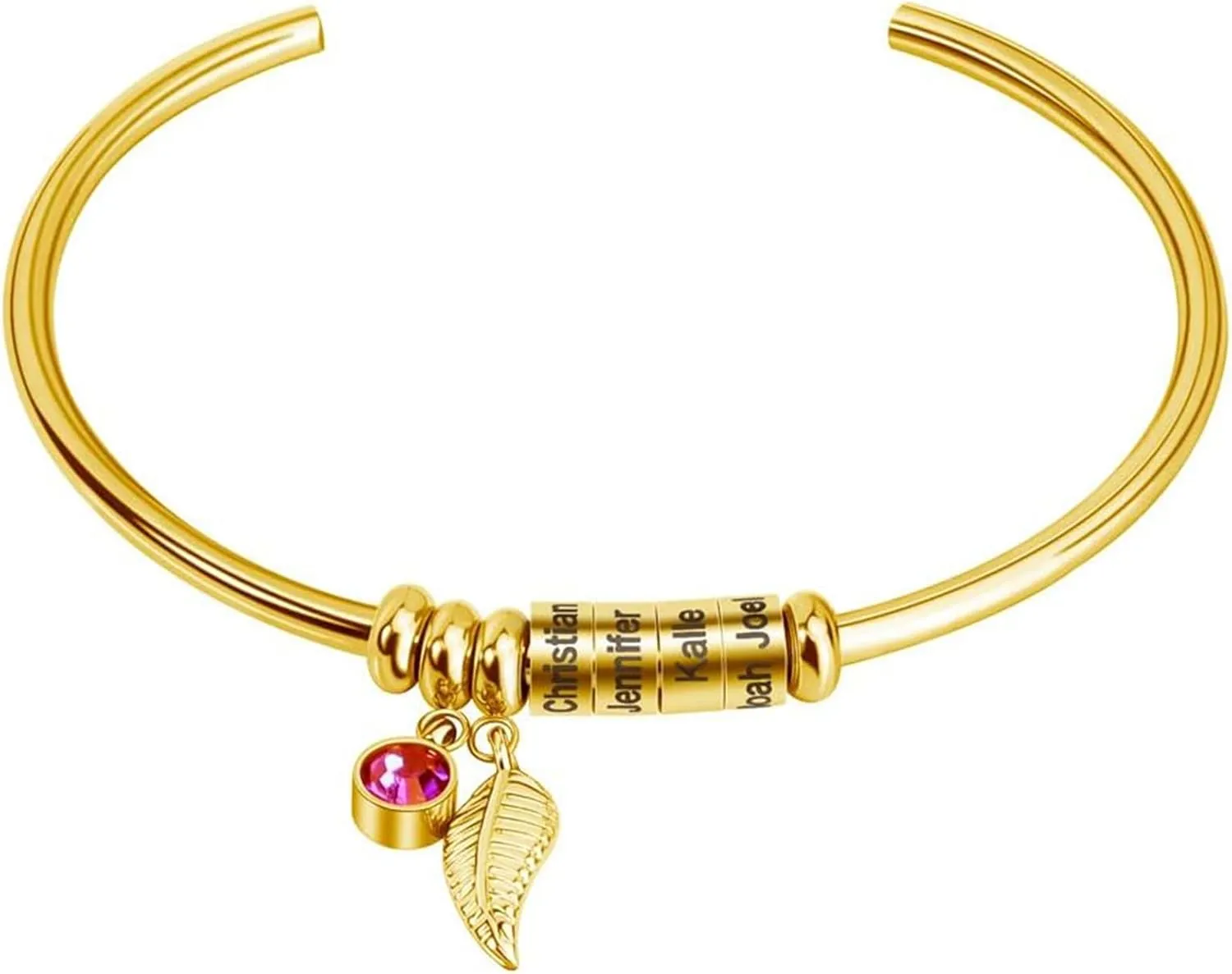 Personalized Names Bracelet for Mother with 1-6 Custom Charm Beads Cuff for Women, Mother's Day Gift, with Free Engraved