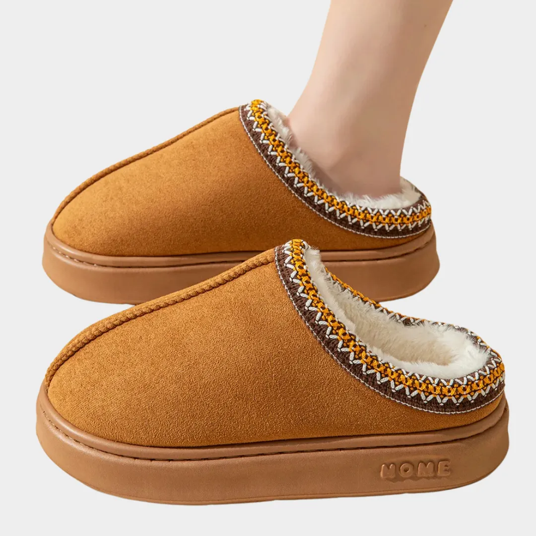 Platform Fluffy Slippers for Women  Plush Winter House Flats, Casual Home Footwear, Black, Grey, Khaki, Brown