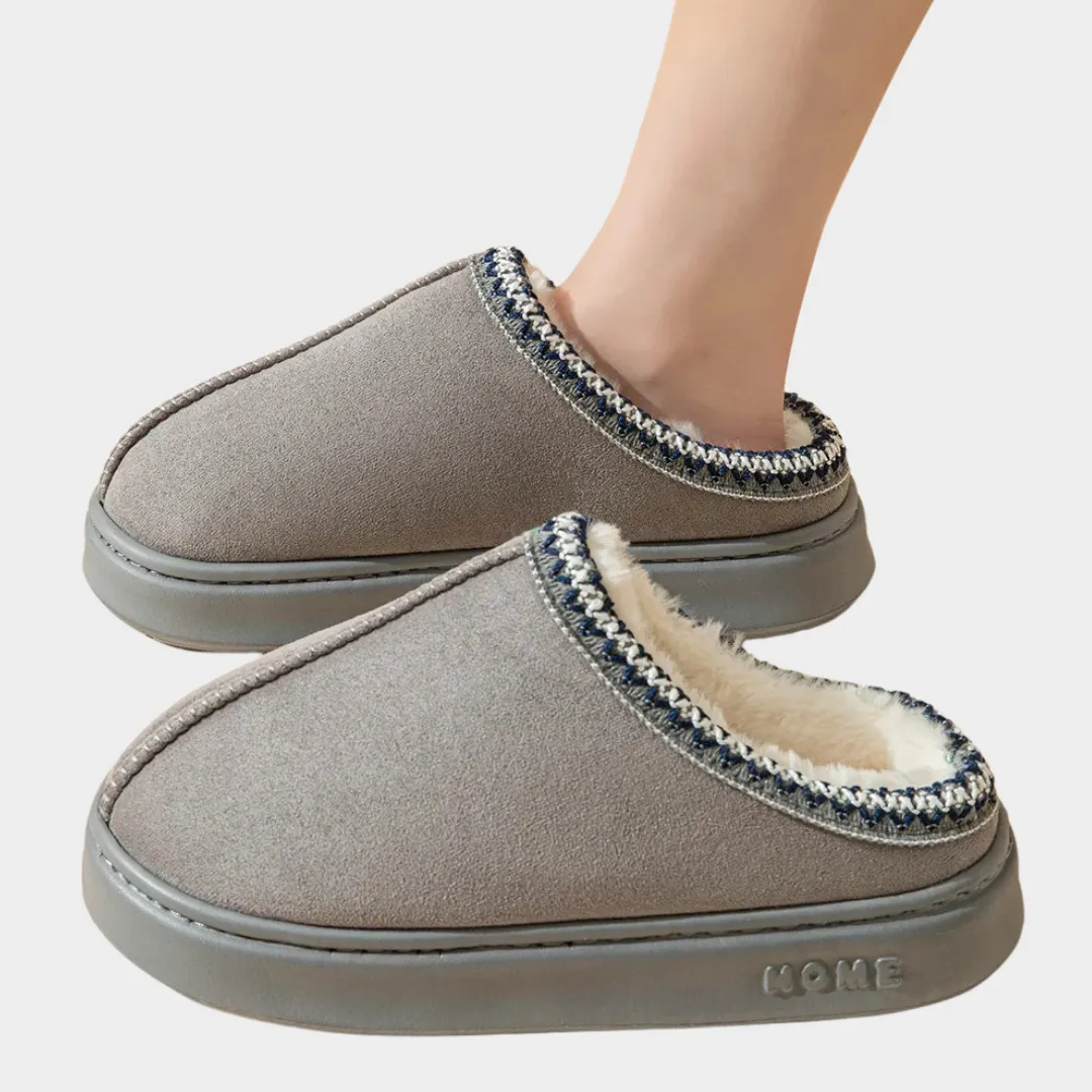 Platform Fluffy Slippers for Women  Plush Winter House Flats, Casual Home Footwear, Black, Grey, Khaki, Brown