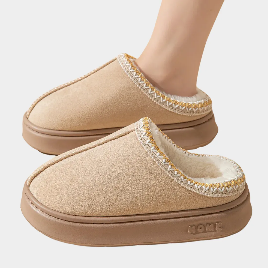 Platform Fluffy Slippers for Women  Plush Winter House Flats, Casual Home Footwear, Black, Grey, Khaki, Brown