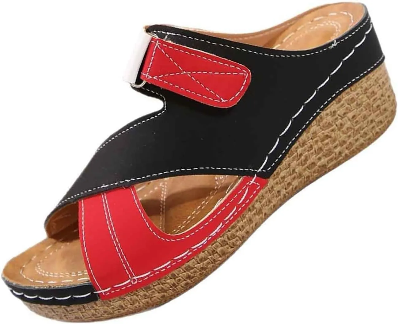 Platform Sandals Women Summer Orthopedic Arch Support Flat Slip on Wide Width Leather Wedge Damping Sole Lightweight Heels Diabetic Comfortable Dressy Casual Beach Vacation Walking Shoes