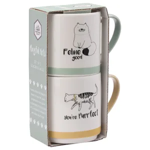 Playful Pets Cat Stacking 2 Mugs
