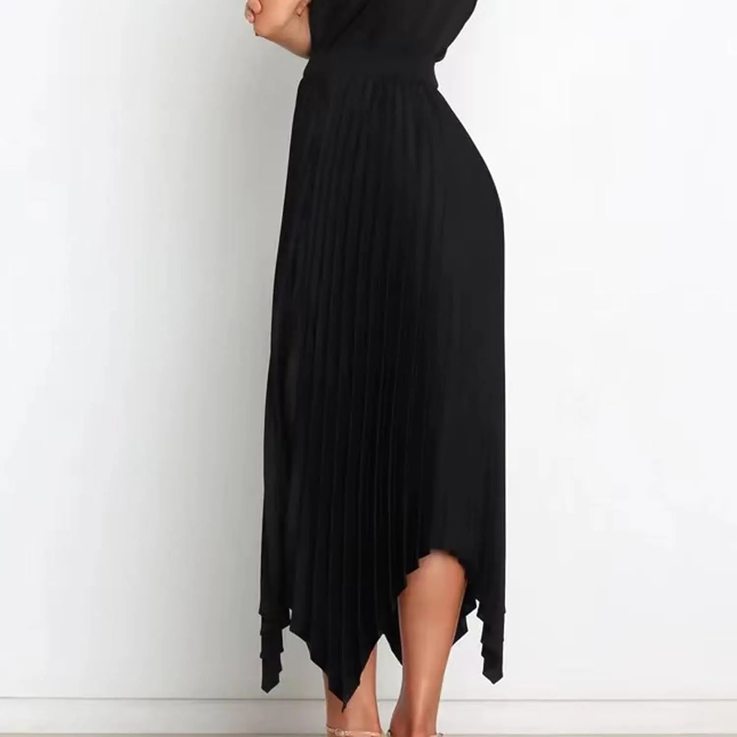 Pleated Skirts for Women Summer Casual Flowy Satin Asymmetrical Elastic High Waisted Cocktail Work A Line Midi Skirts