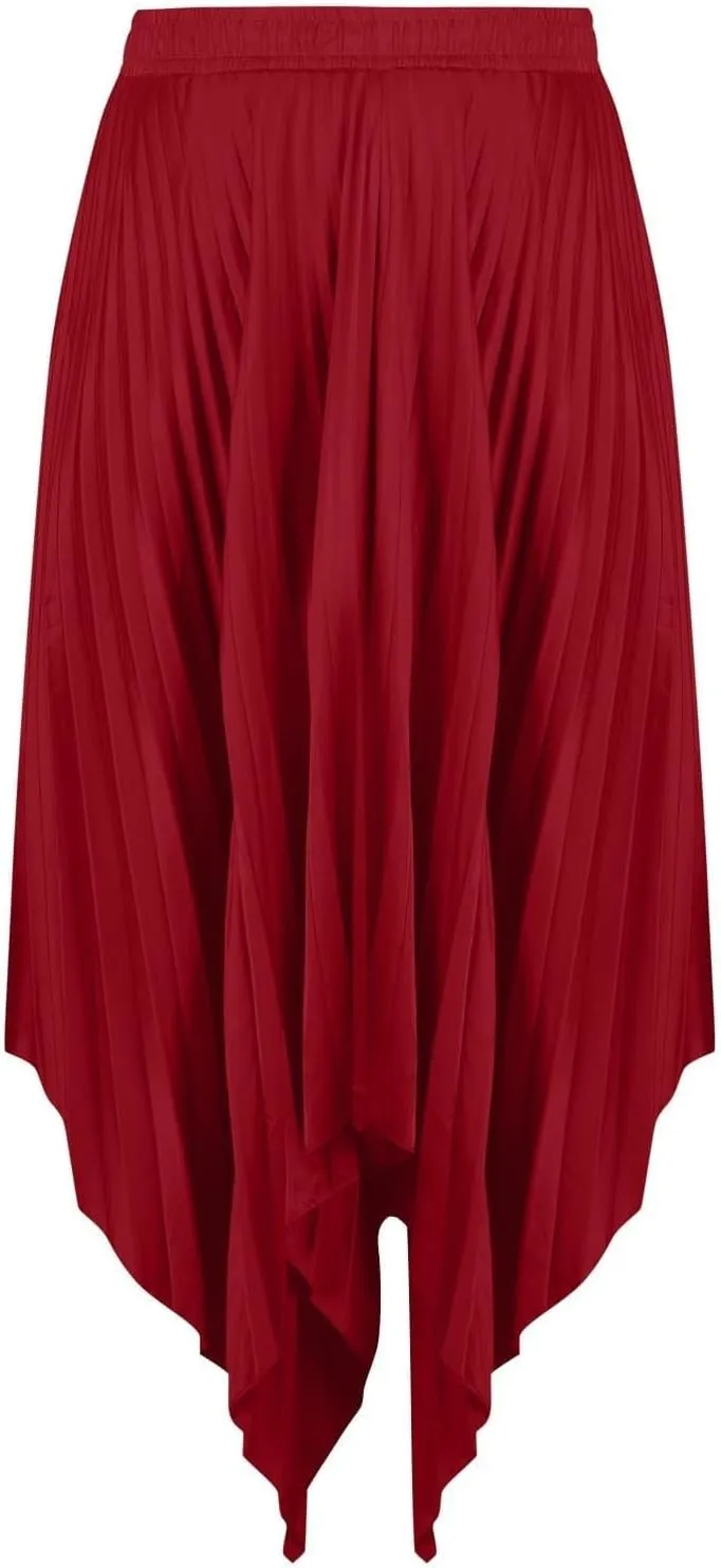 Pleated Skirts for Women Summer Casual Flowy Satin Asymmetrical Elastic High Waisted Cocktail Work A Line Midi Skirts